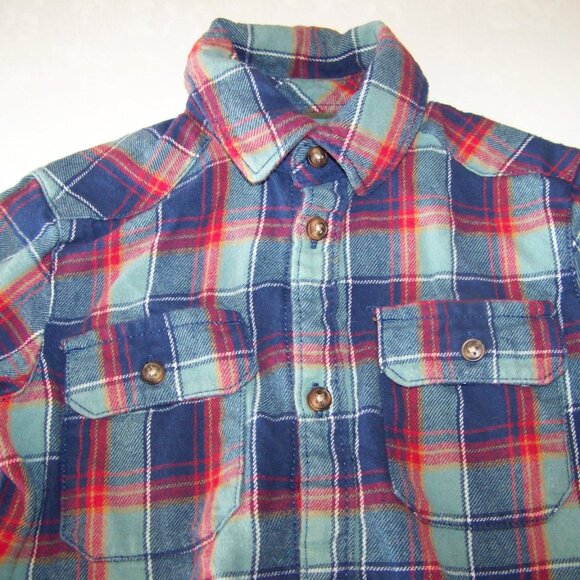 Carter's Little Boy's Button Plaid Shirt (Toddler/Kid) - Olive/Navy - Picture 2 of 5